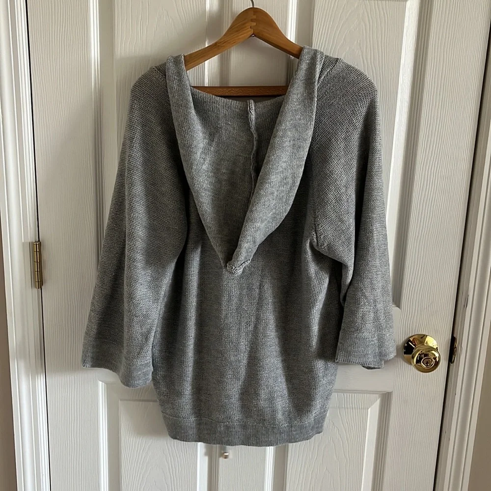 Elan Womens Lace Up Hoodie Sweater Size Small Gray 3/4 Sleeves Oversized BOHO - Picture 5 of 8